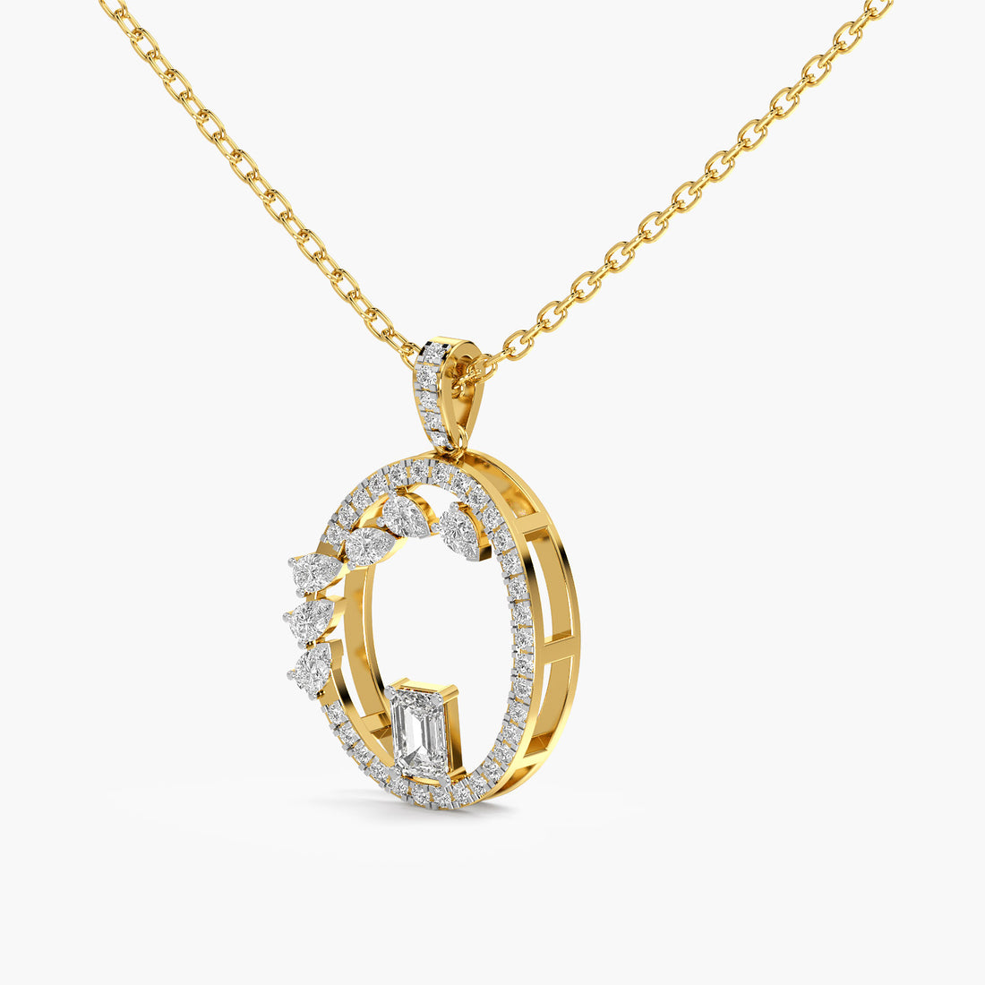 Abstract Halo Lab-Grown Diamond Necklace(With Chain) - 3D View in Yellow Gold - Diamond Pendant by Moena