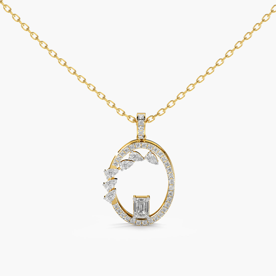 Abstract Halo Lab-Grown Diamond Necklace(With Chain) - Standard View in Yellow Gold - Diamond Pendant by Moena