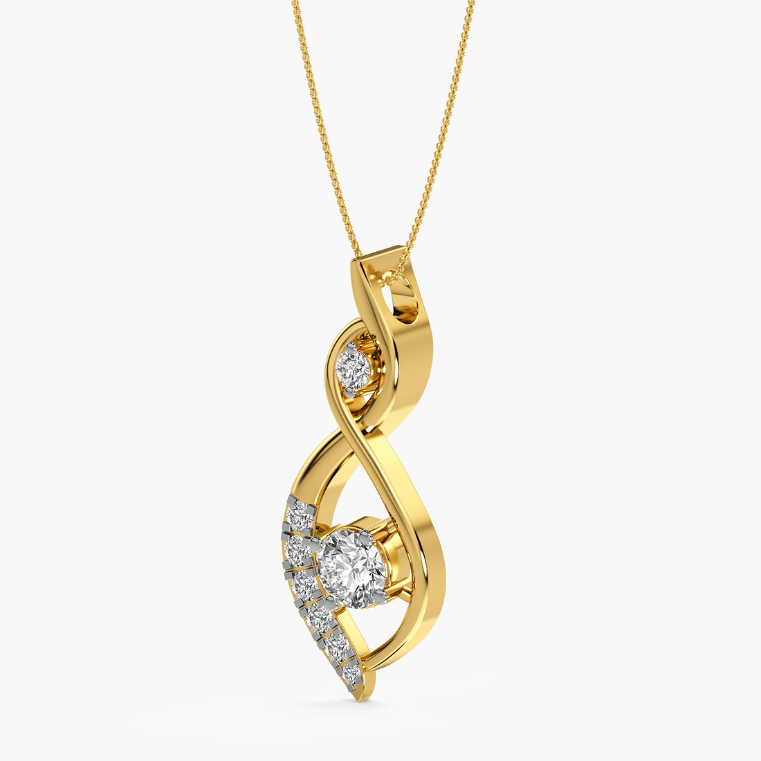 Luminous Flow Pendant - 3D View in Yellow Gold - Diamond Pendant by Moena