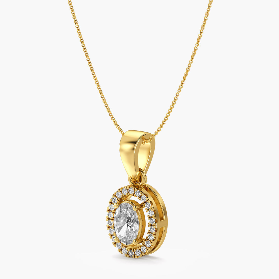 Oval Halo Diamond Pendant - 3D View in Yellow Gold - Oval Diamond Pendant by Moena
