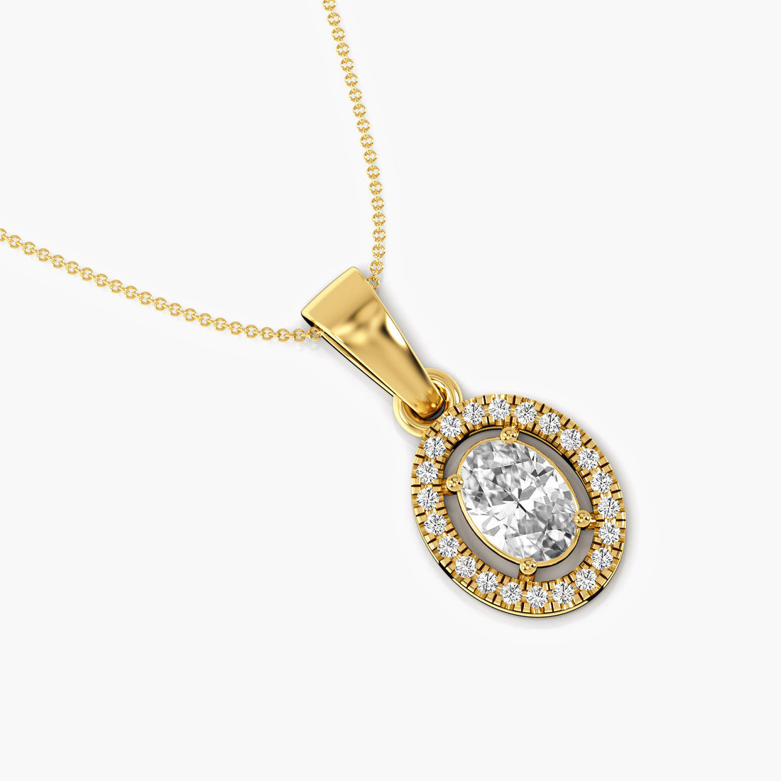 Oval Halo Diamond Pendant - Top View in Yellow Gold - Oval Diamond Pendant by Moena