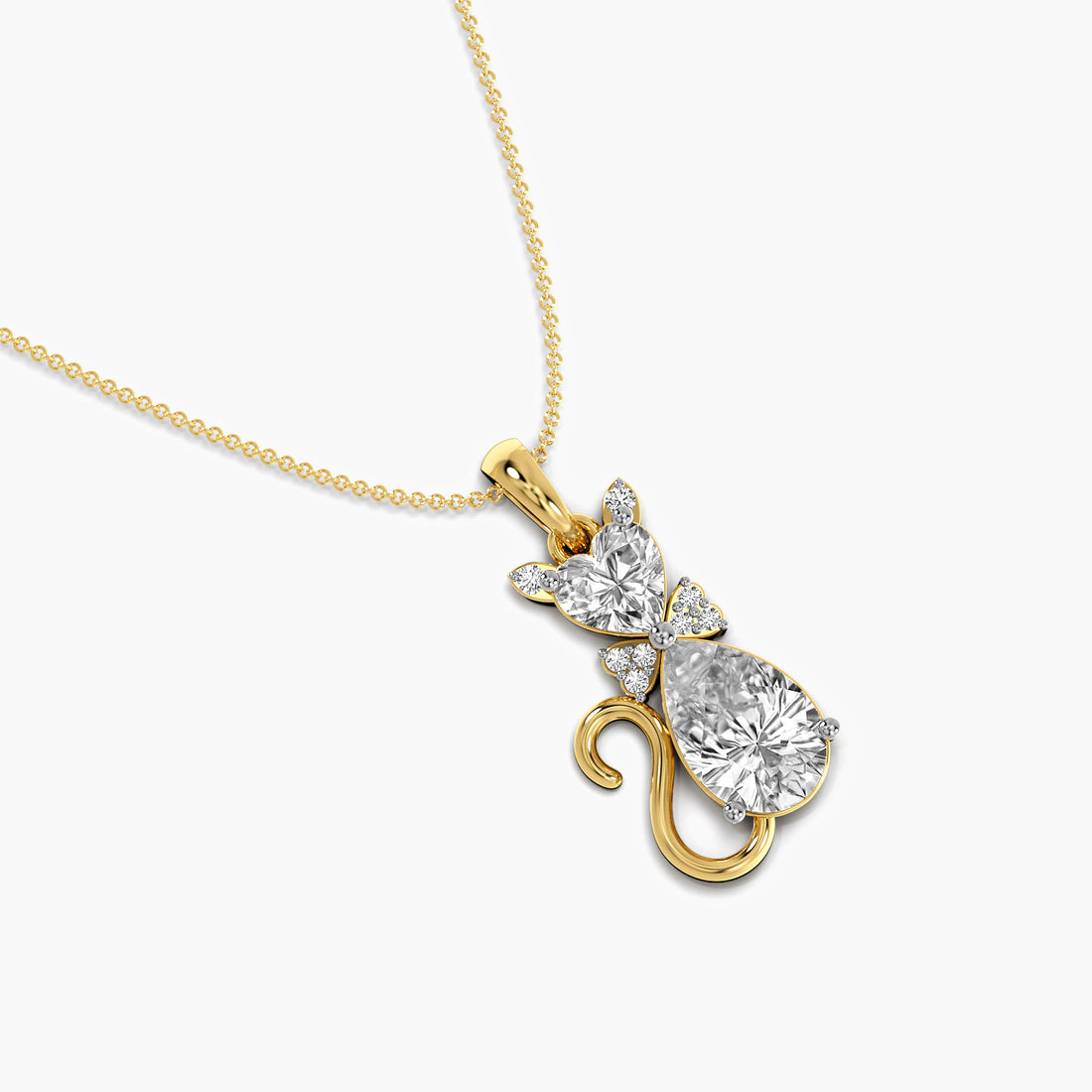 Cat-Inspired Diamond Pendant - Top View in Yellow Gold - Diamond Pendant by Moena