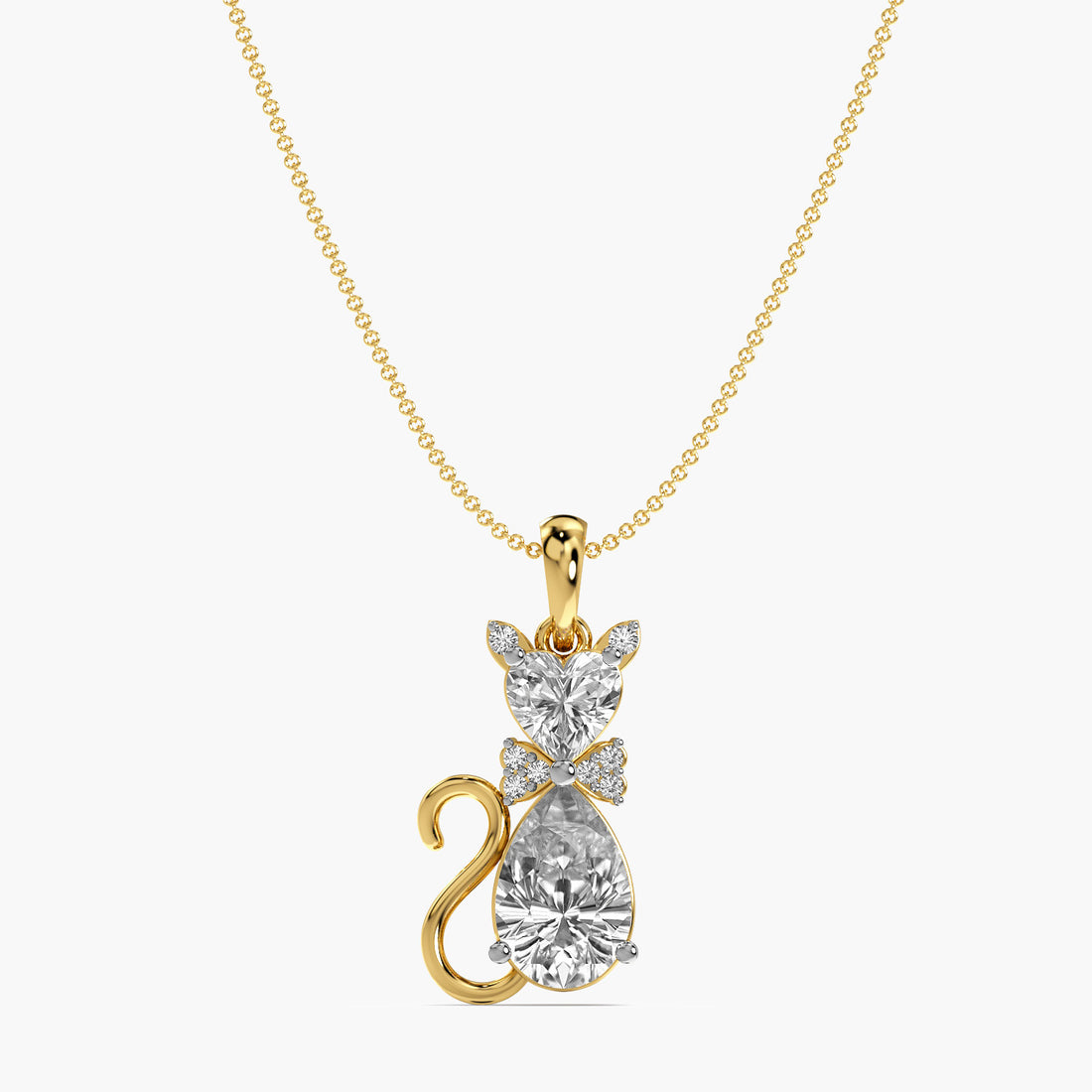 Cat-Inspired Diamond Pendant - Front View in Yellow Gold - Diamond Pendant by Moena