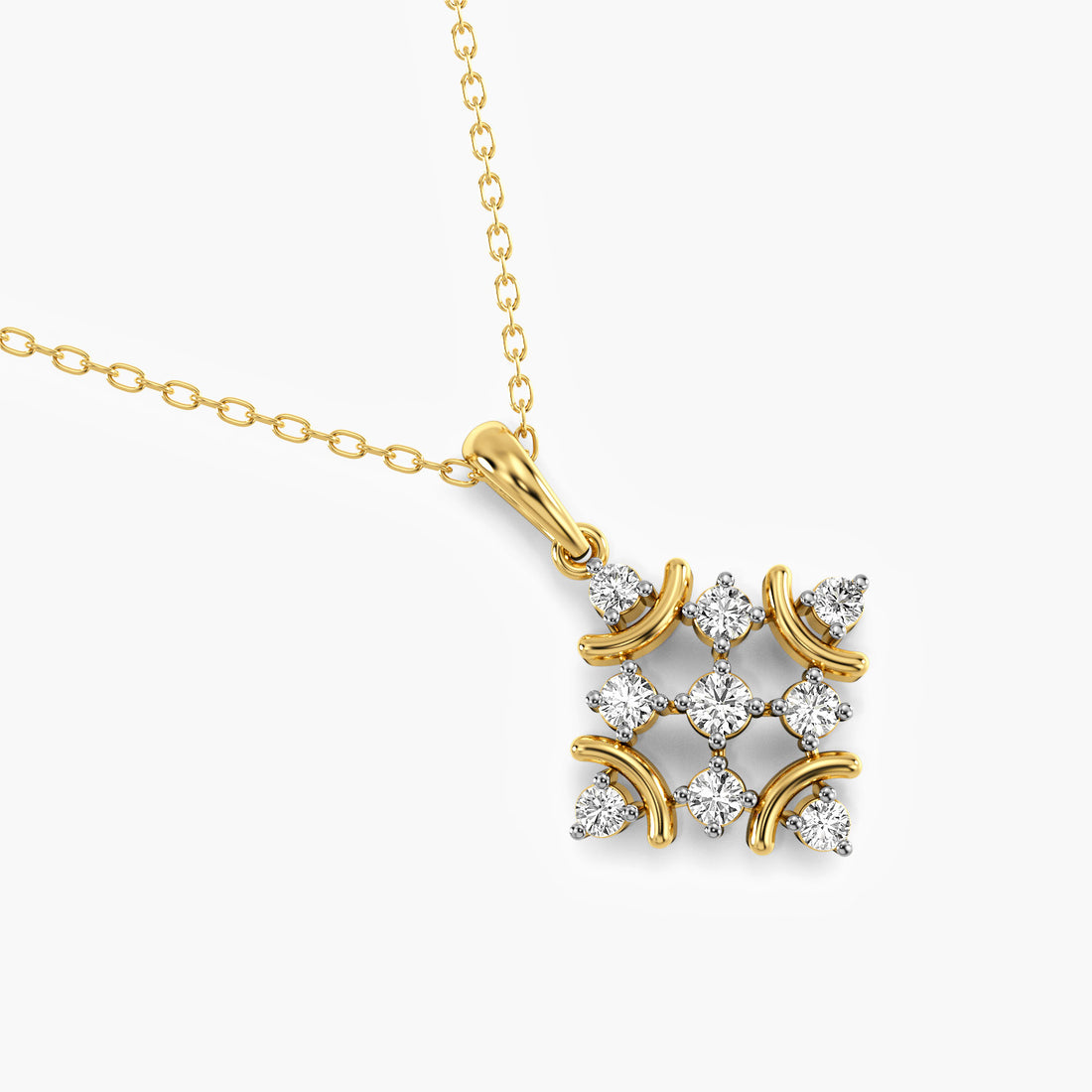 Stellar Bloom Pendant(With Chain) - Top View in Yellow Gold - Diamond Pendant by Moena