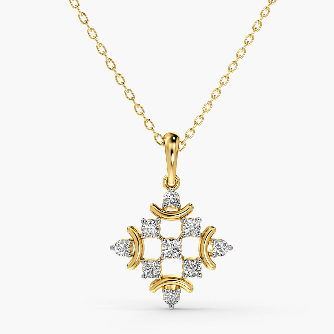 Stellar Bloom Pendant(With Chain) - Front View in Yellow Gold - Diamond Pendant by Moena