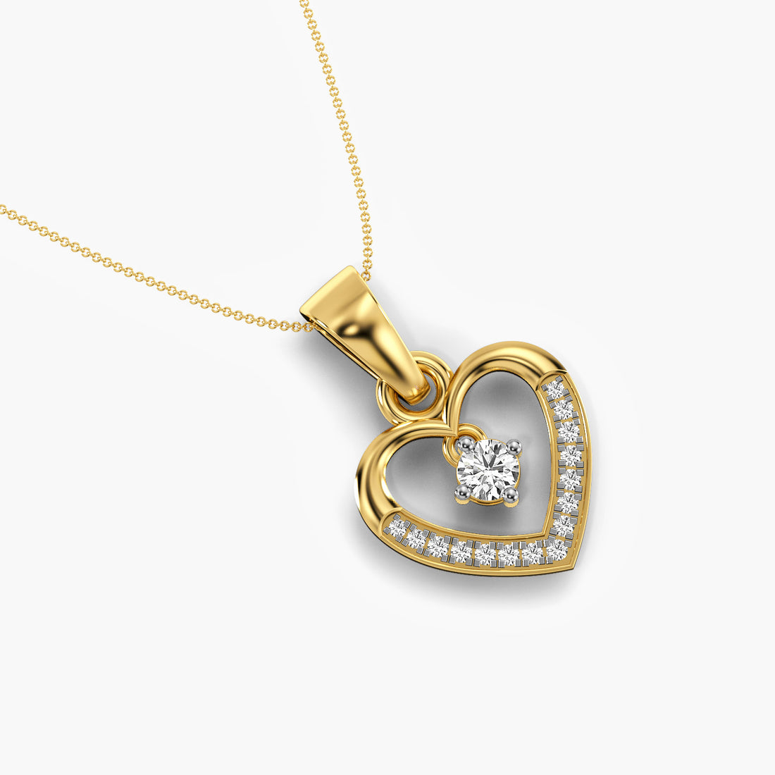 Whispering Heart Pendant - Top View in Yellow Gold - Heart Diamond Pendant by Moena
