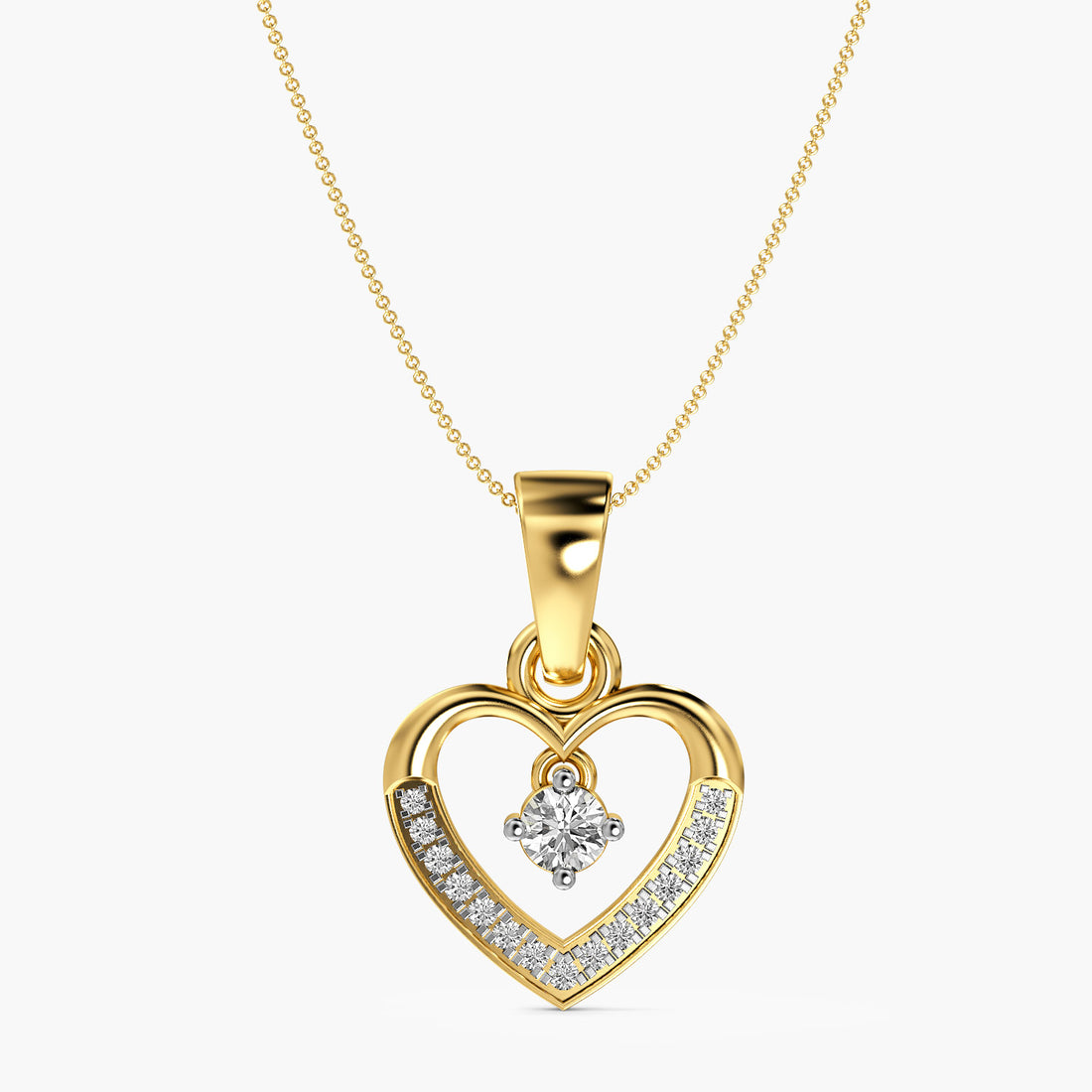 Whispering Heart Pendant - Front View in Yellow Gold - Heart Diamond Pendant by Moena