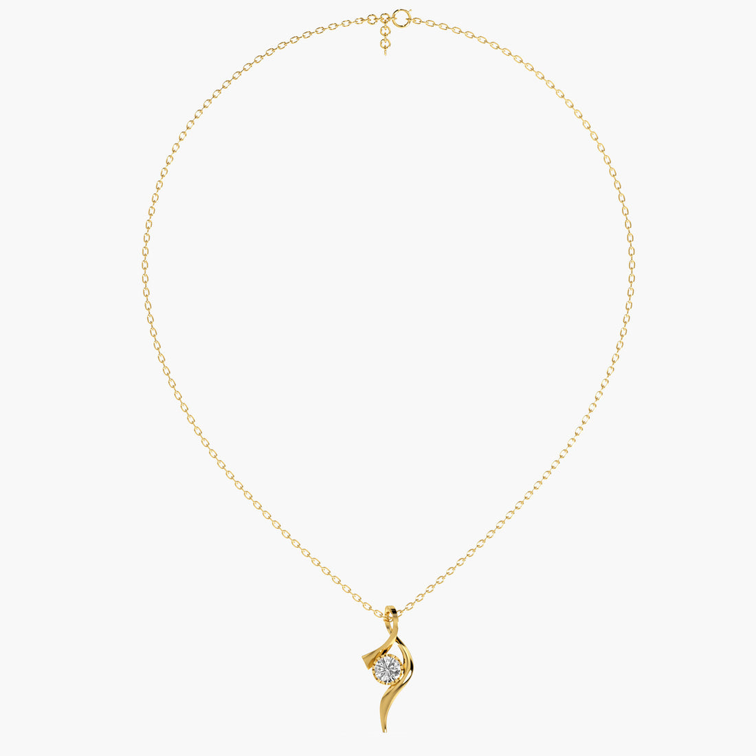 Twirl Lab-Grown Diamond Necklace(With Chain) - Front View in Yellow Gold - Diamond Pendant by Moena