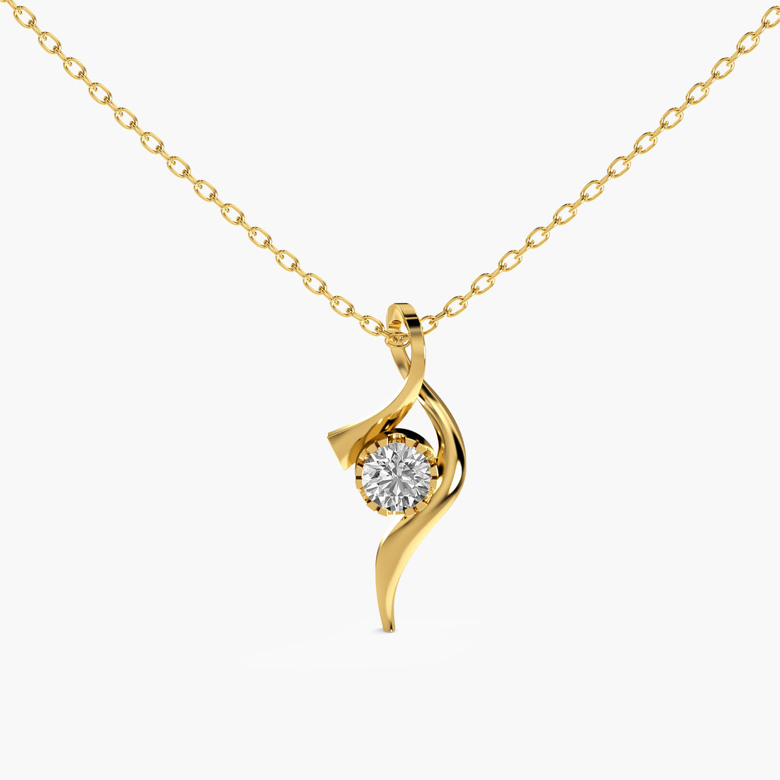 Twirl Lab-Grown Diamond Necklace(With Chain) - Standard View in Yellow Gold - Diamond Pendant by Moena