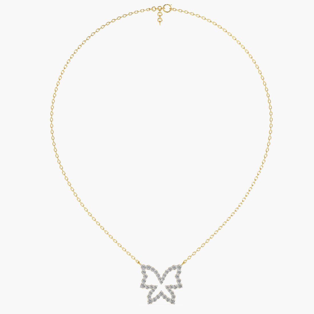 Butterfly Lab-Grown Diamond Necklace(With Chain) - Front View in Yellow Gold - Diamond Pendant by Moena