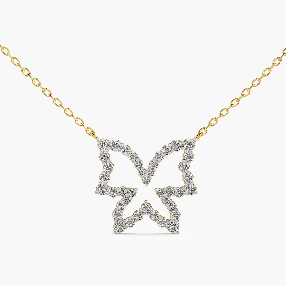 Butterfly Lab-Grown Diamond Necklace(With Chain) - Standard View in Yellow Gold - Diamond Pendant by Moena