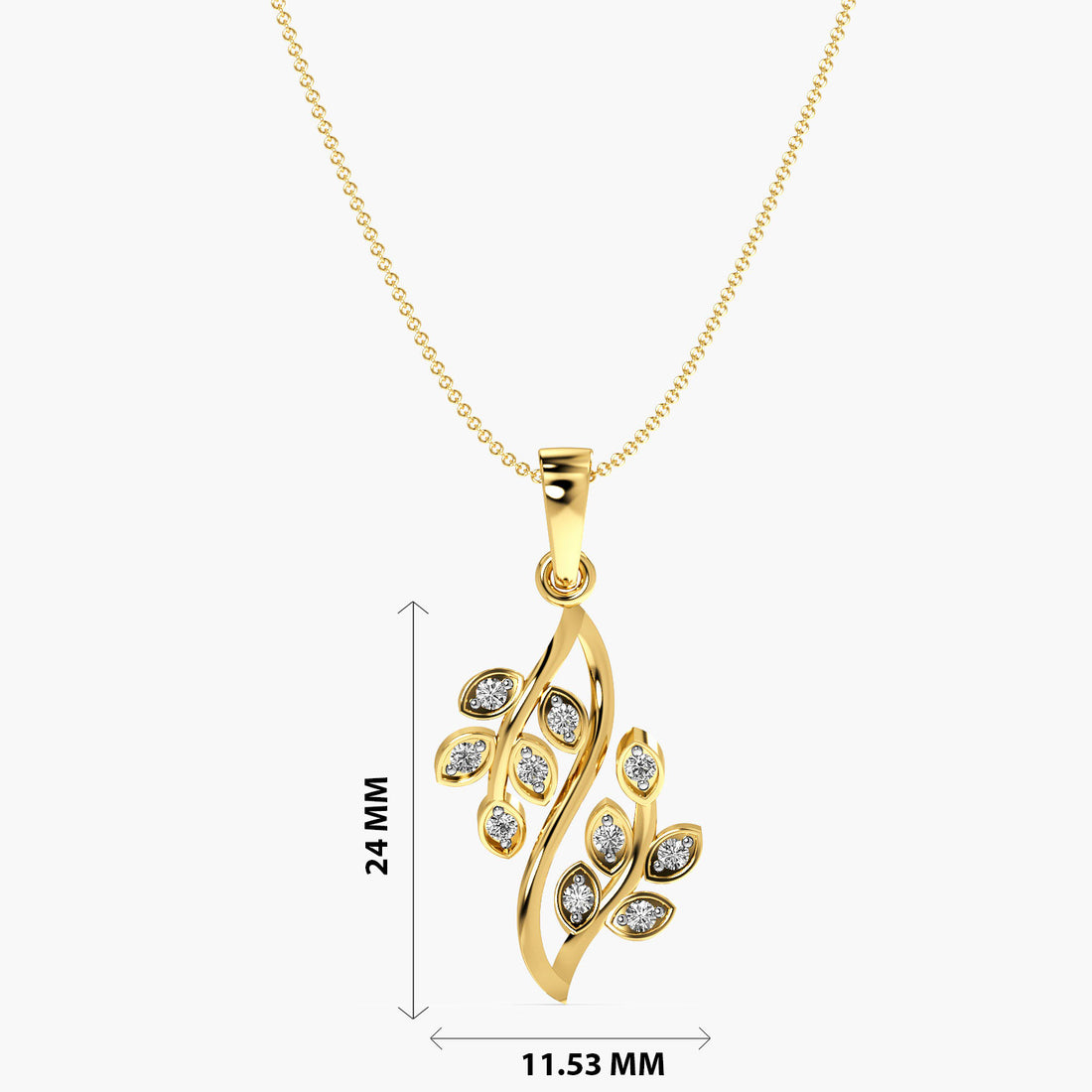 Nature-Inspired Diamond Pendant - Front View in Yellow Gold - Diamond Pendant by Moena
