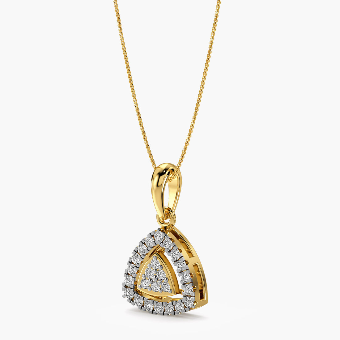 Triangular Halo Diamond Pendant - 3D View in Yellow Gold - Diamond Pendant by Moena
