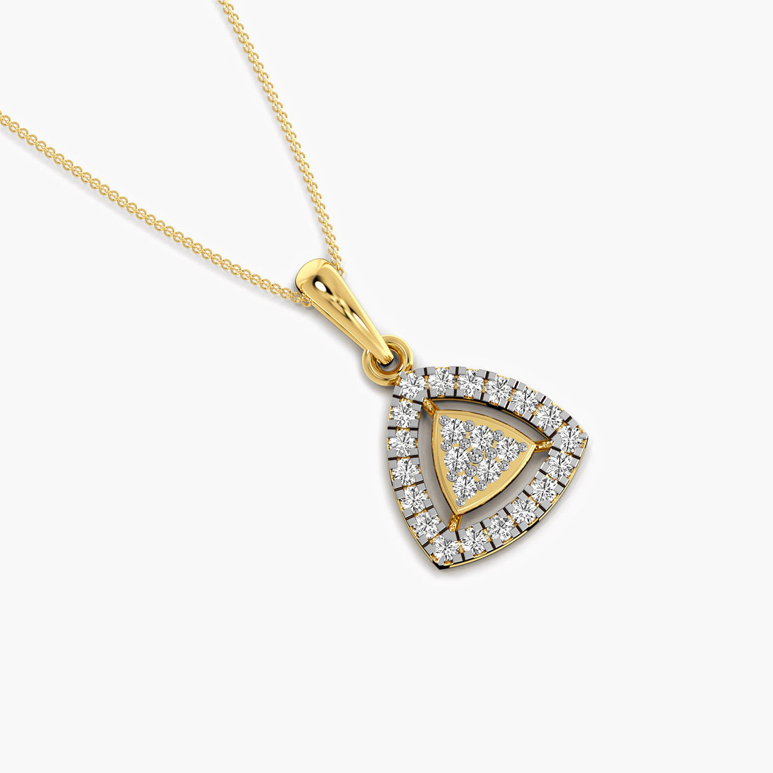 Triangular Halo Diamond Pendant - Top View in Yellow Gold - Diamond Pendant by Moena