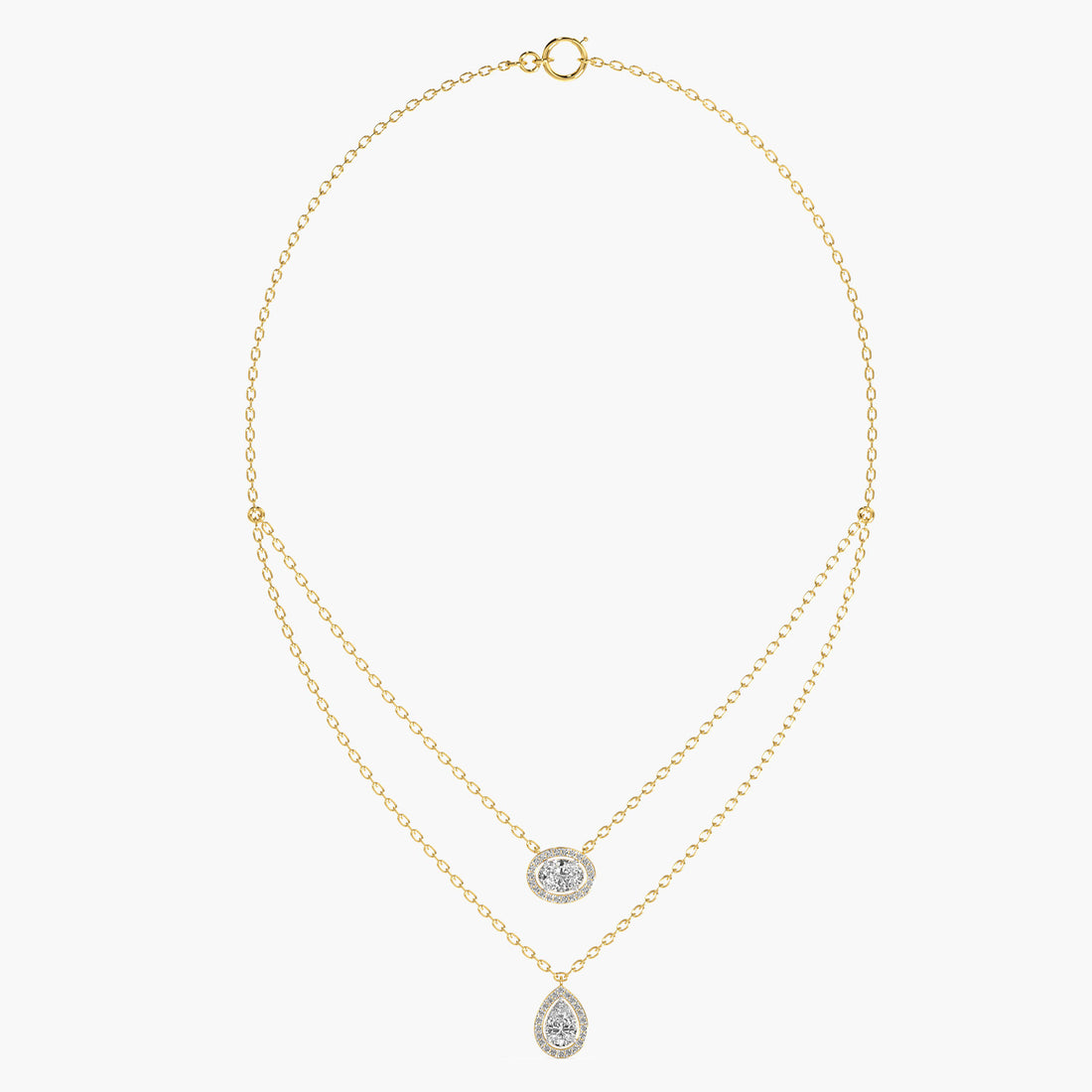 Double Layered Pendant Necklace(With Chain) - Front View in Yellow Gold - Diamond Pendant by Moena