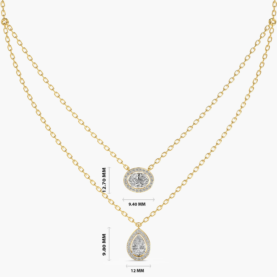 Double Layered Pendant Necklace(With Chain) - Standard View in Yellow Gold - Diamond Pendant by Moena