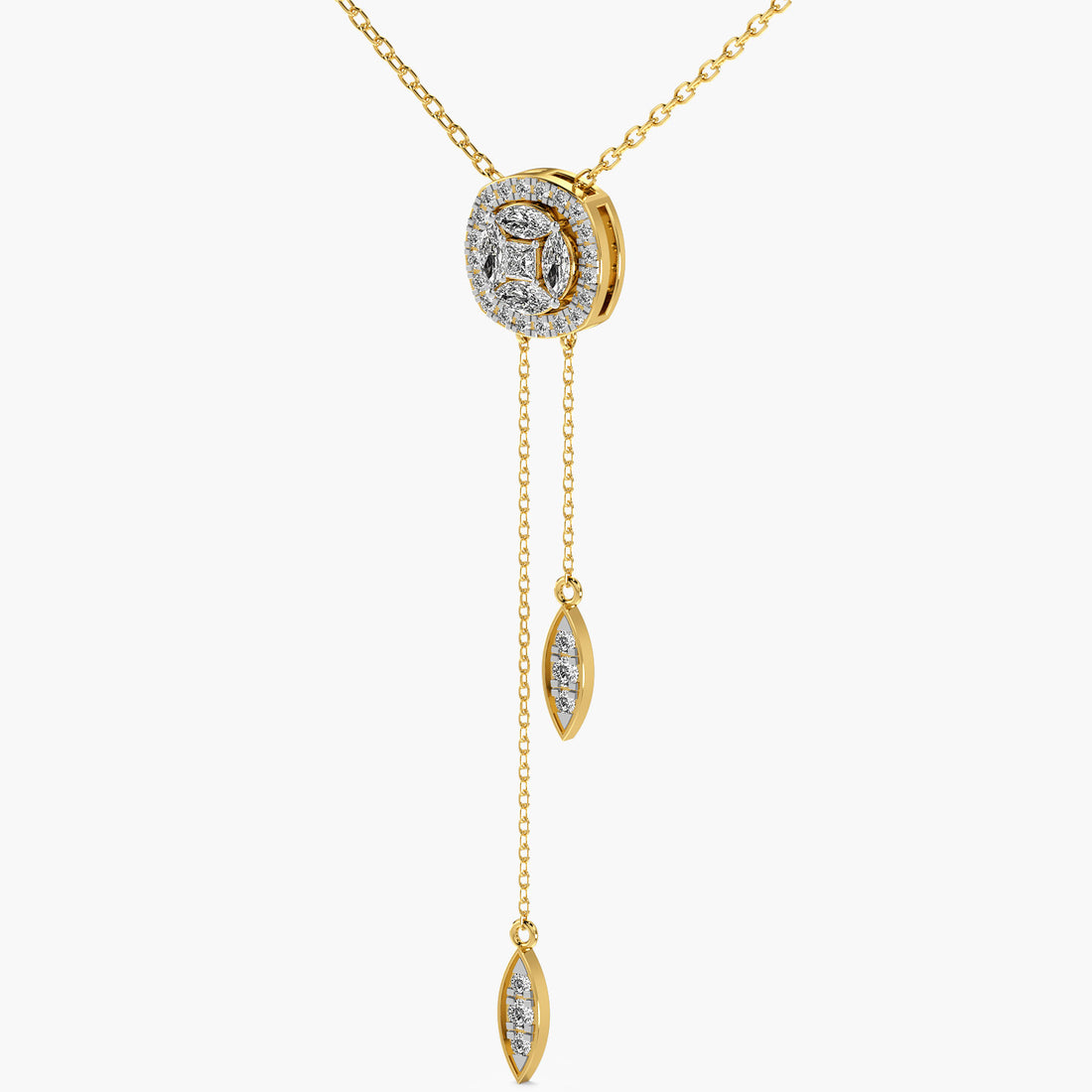 Graceful Drop Lab-Grown Diamond Necklace (With Chain) - 3D View in Yellow Gold - Diamond Pendant by Moena