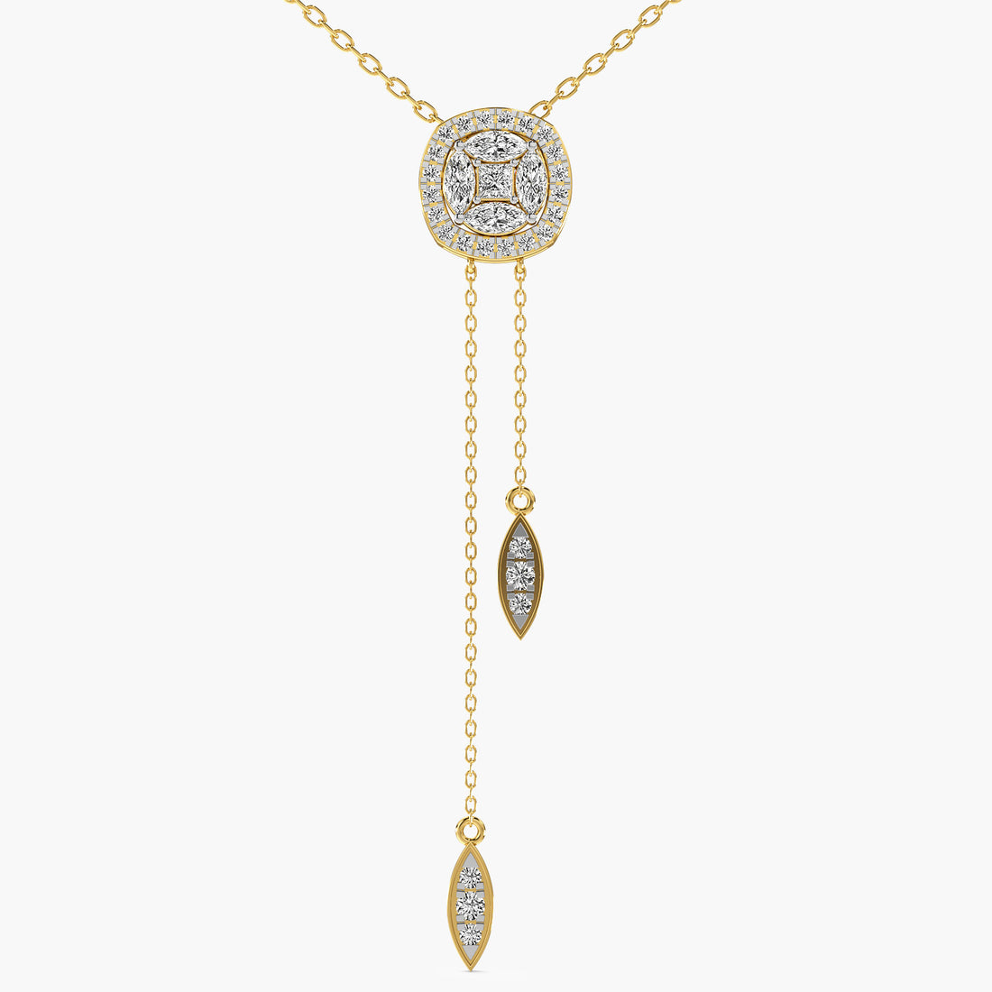 Graceful Drop Lab-Grown Diamond Necklace (With Chain) - Front View in Yellow Gold - Diamond Pendant by Moena