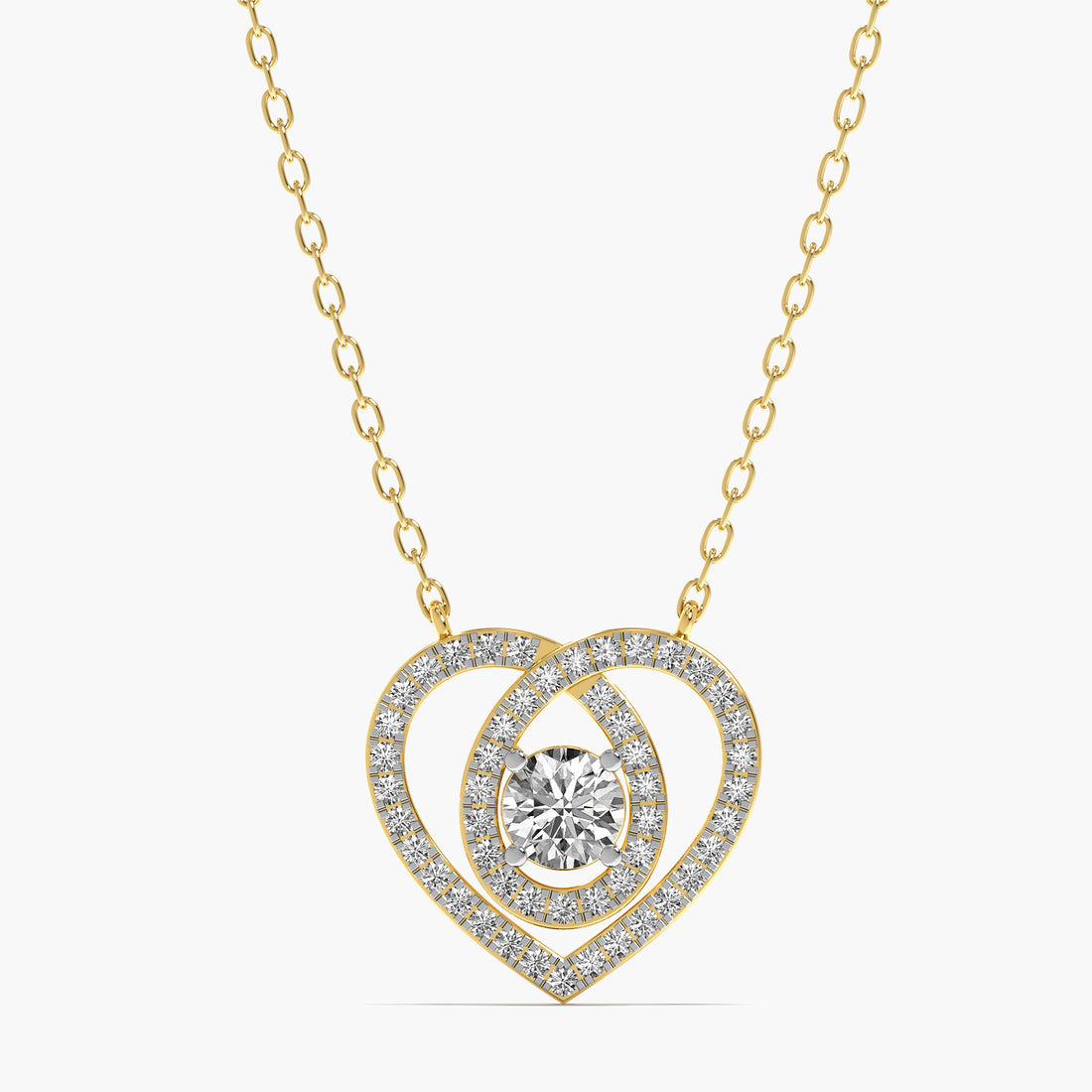Double Heart Diamond Pendant - Front View in Yellow Gold - Heart Diamond Pendant by Moena