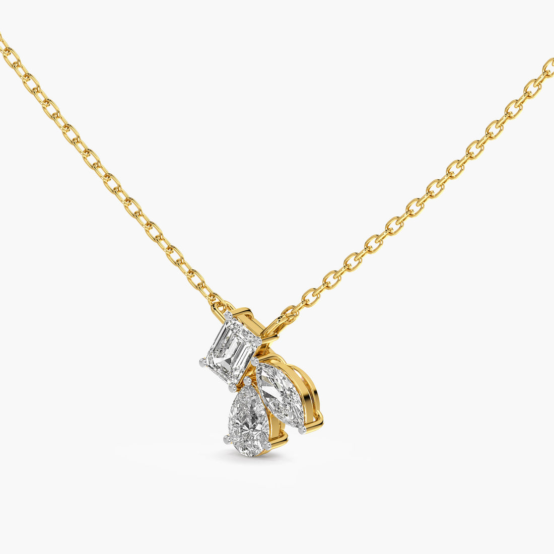 Trio Diamond Pendant(With Chain) - 3D View in Yellow Gold - Diamond Pendant by Moena