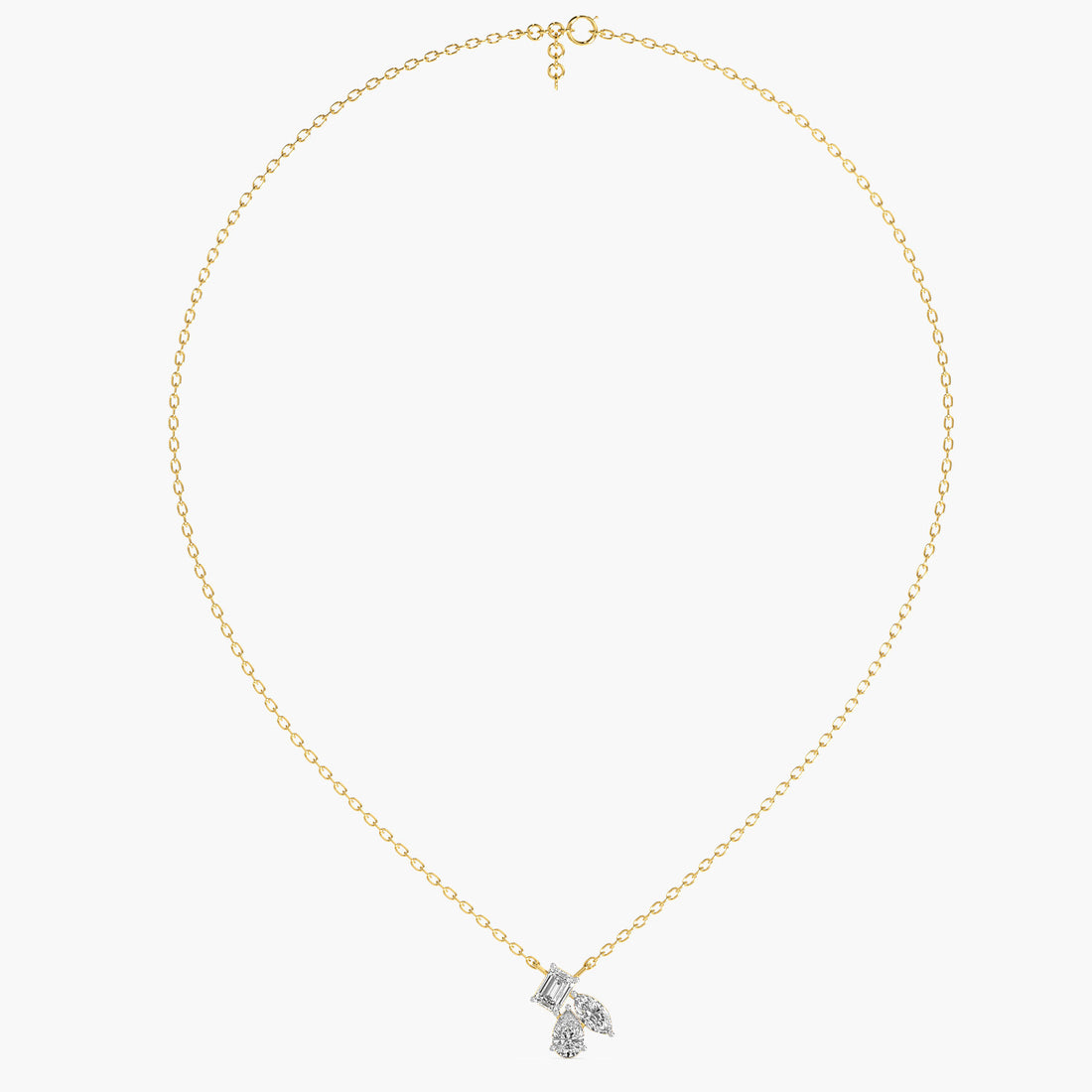 Trio Diamond Pendant(With Chain) - Front View in Yellow Gold - Diamond Pendant by Moena
