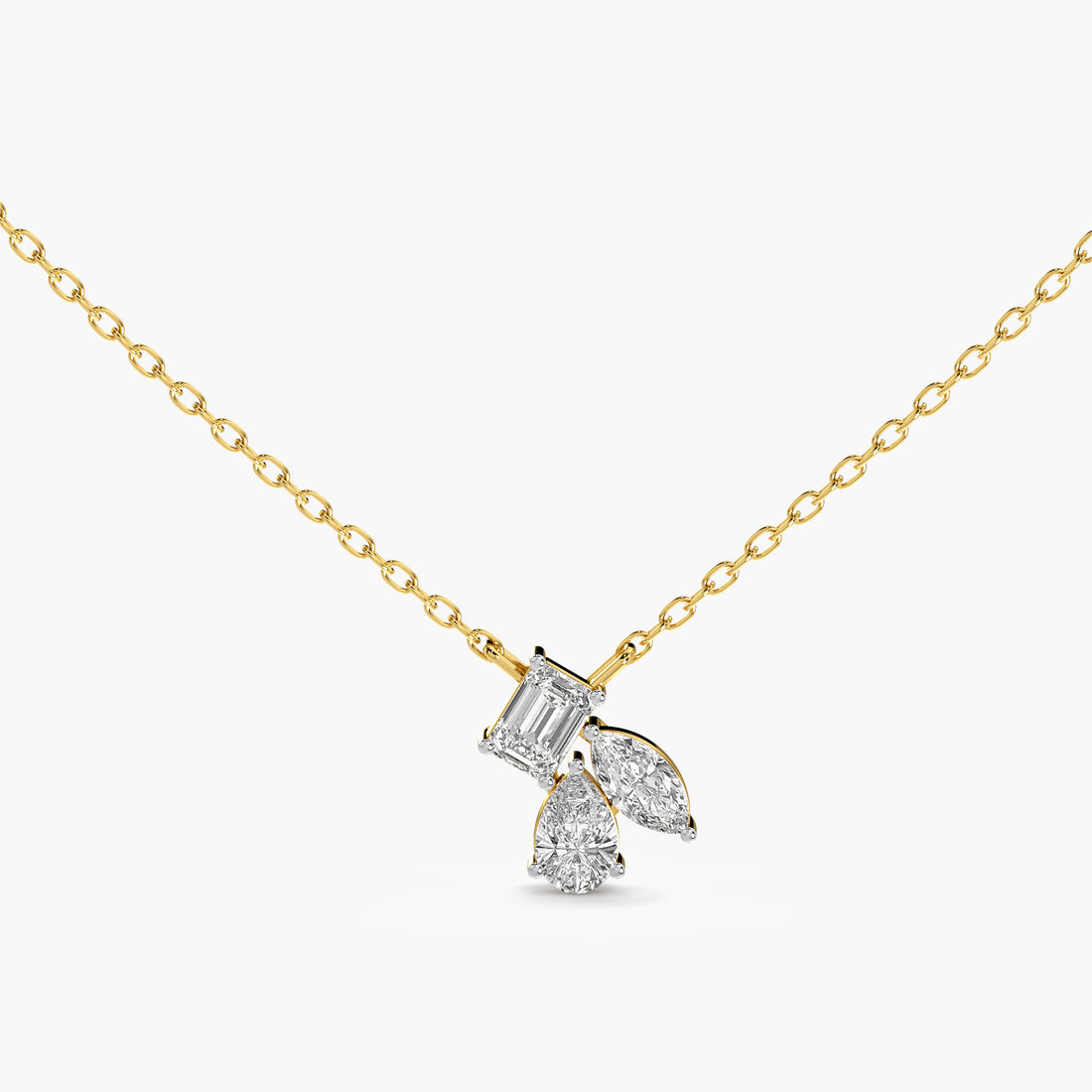 Trio Diamond Pendant(With Chain) - Standard View in Yellow Gold - Diamond Pendant by Moena