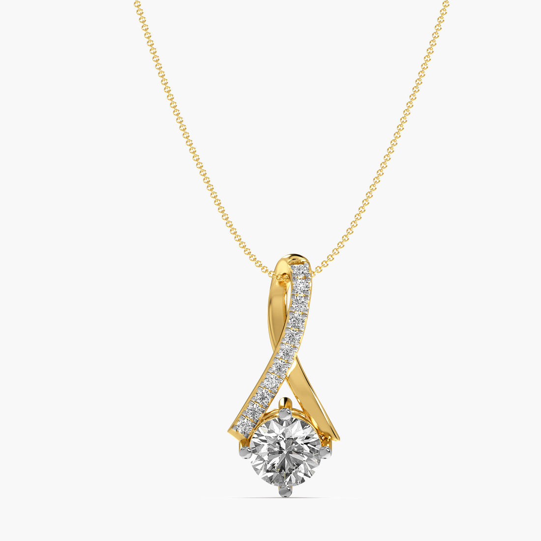 Elegant Twist Pendant - Front View in Yellow Gold - Diamond Pendant by Moena