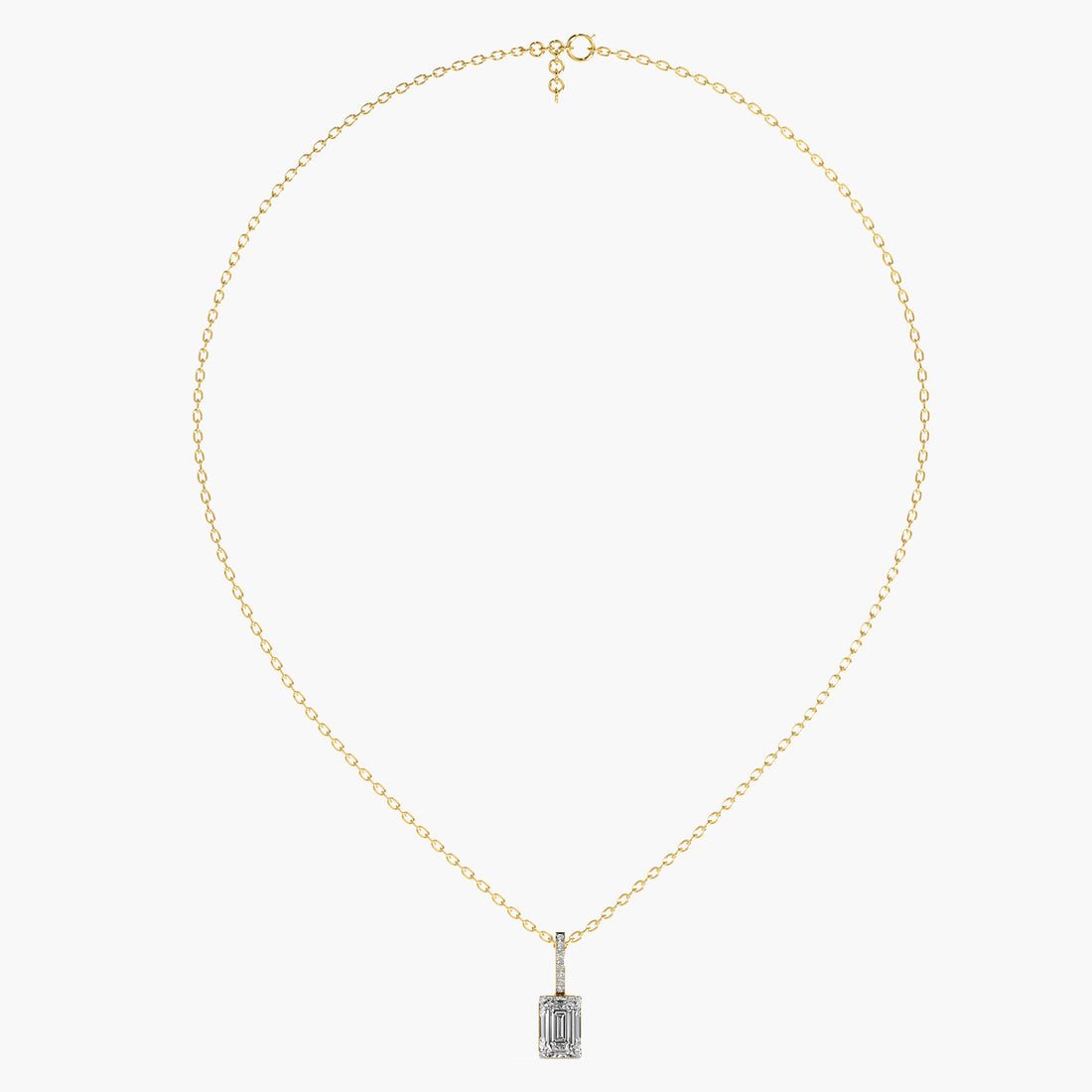 Emerald-Cut Lab-Grown Diamond pendant - Front View in Yellow Gold - Emerald Diamond Pendant by Moena