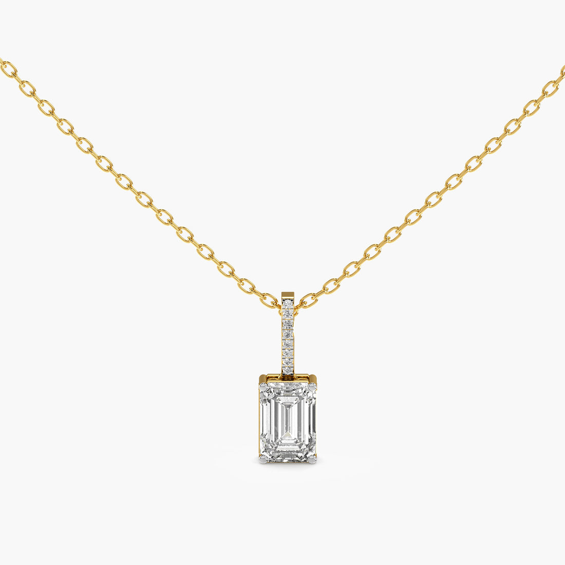 Emerald-Cut Lab-Grown Diamond pendant - Standard View in Yellow Gold - Emerald Diamond Pendant by Moena