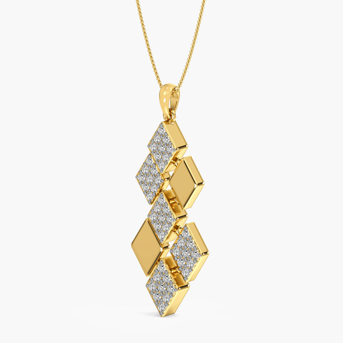 Geometric Glam Pendant - 3D View in Yellow Gold - Diamond Pendant by Moena