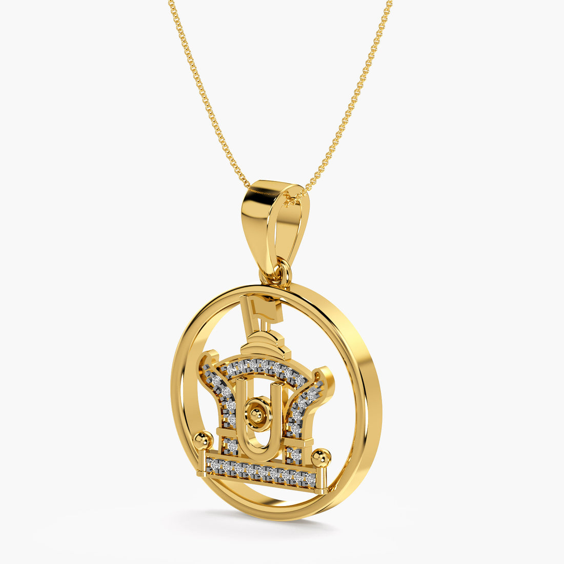 Sacred Temple Lab-Grown Diamond Pendant - 3D View in Yellow Gold - Diamond Pendant by Moena