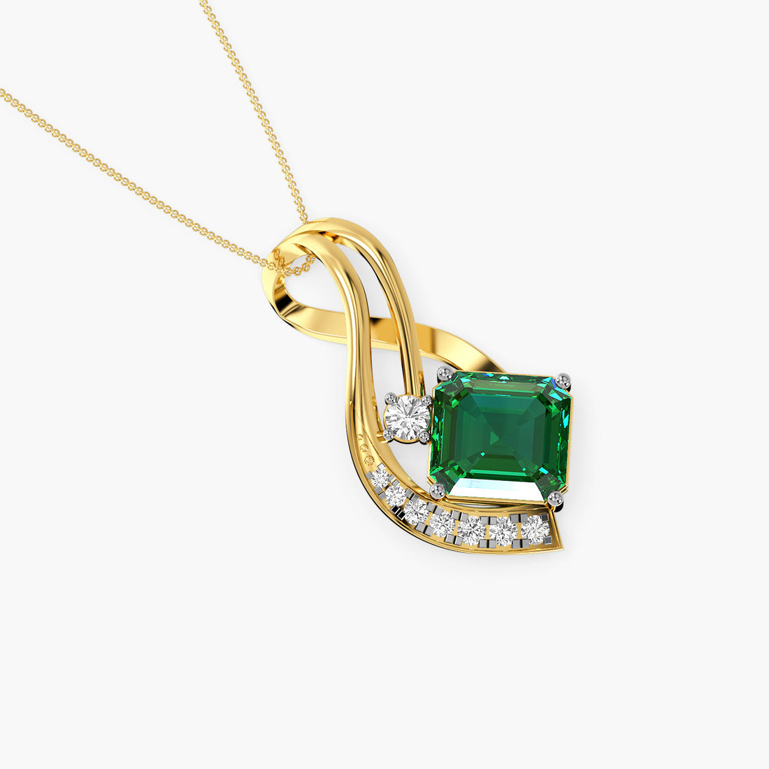 Emerald and Lab-Grown Diamond Pendant - Top View in Yellow Gold - Emerald Diamond Pendant by Moena