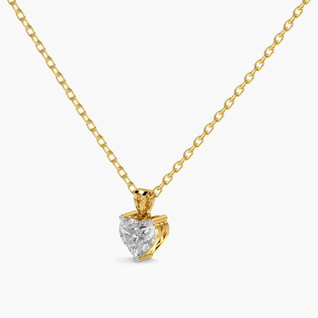 Heart-Shaped Lab-Grown Diamond Necklace(With Chain) - 3D View in Yellow Gold - Heart Diamond Pendant by Moena