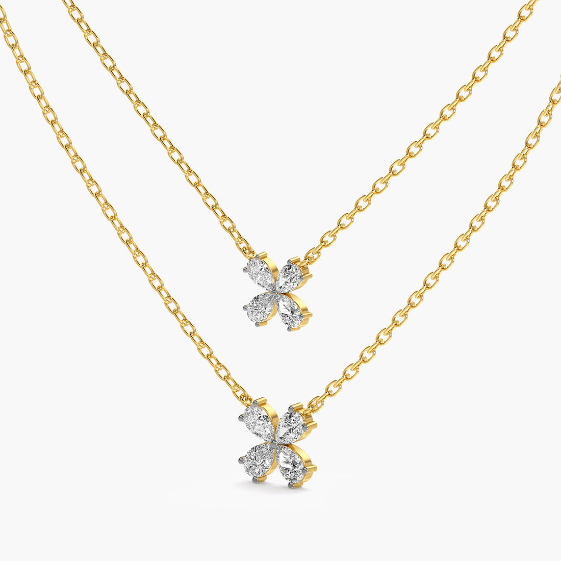 Twin Bloom Necklace (With Chain) - 3D View in Yellow Gold - Diamond Pendant by Moena