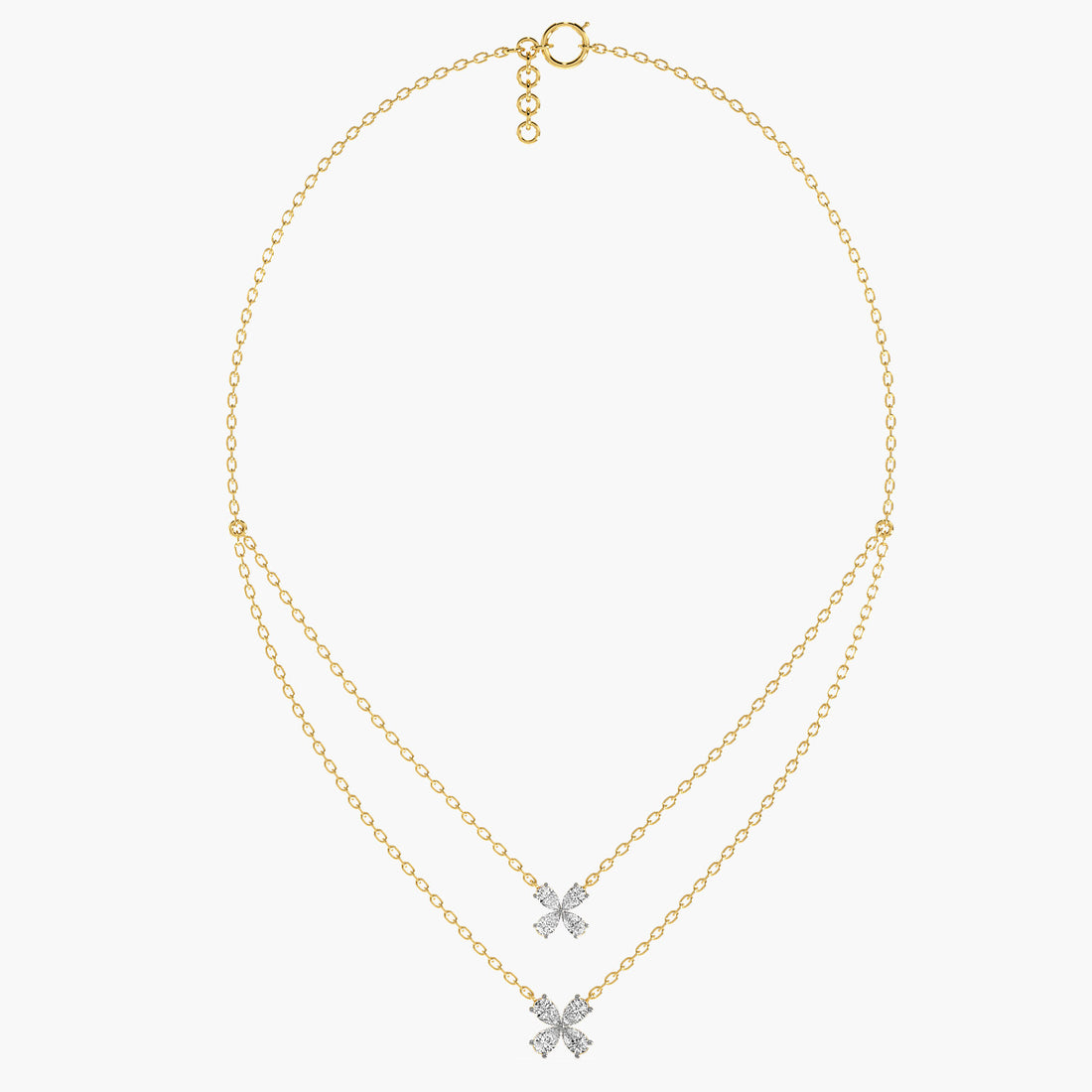 Twin Bloom Necklace (With Chain) - Front View in Yellow Gold - Diamond Pendant by Moena