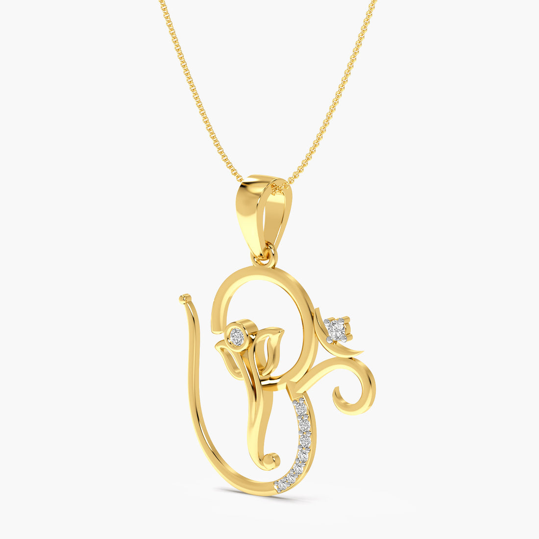 Divine Ganesha Lab-Grown Diamond Pendant - 3D View in Yellow Gold - Diamond Pendant by Moena