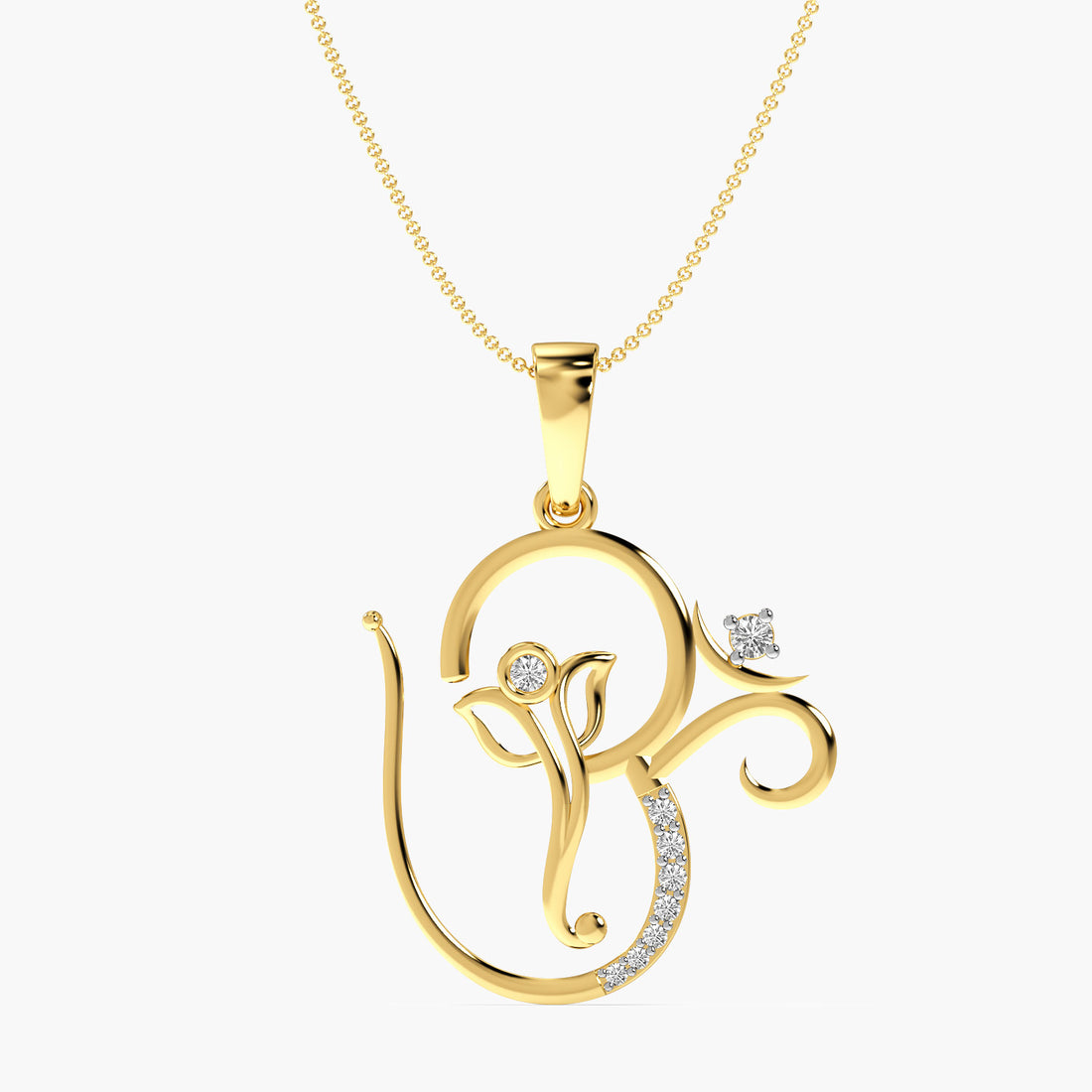 Divine Ganesha Lab-Grown Diamond Pendant - Front View in Yellow Gold - Diamond Pendant by Moena