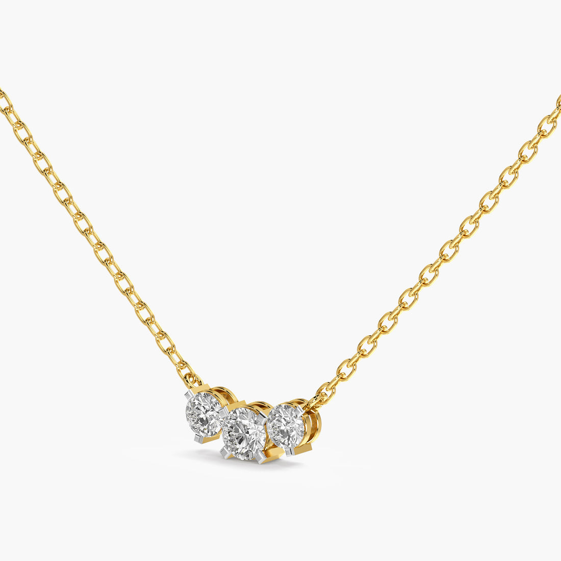 Three-Stone Lab-Grown Diamond Necklace(With Chain) - 3D View in Yellow Gold - Diamond Pendant by Moena