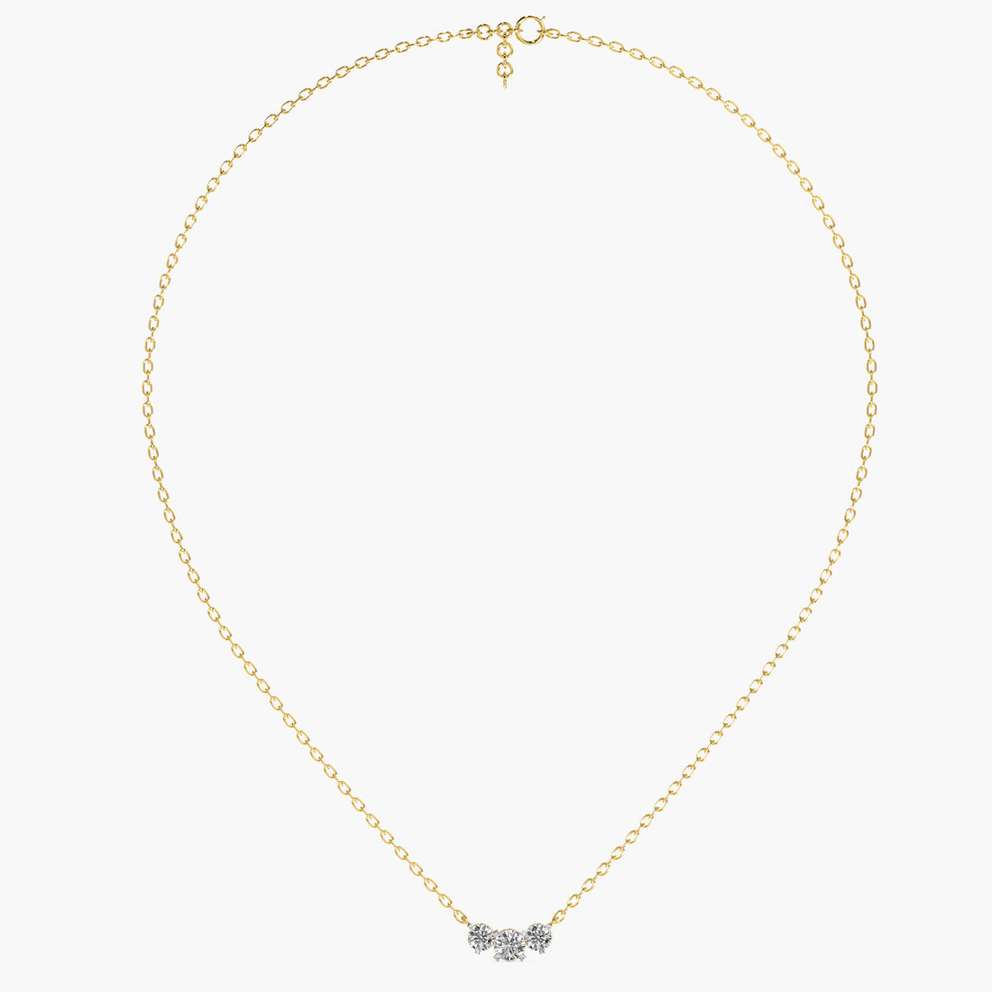 Three-Stone Lab-Grown Diamond Necklace(With Chain) - Front View in Yellow Gold - Diamond Pendant by Moena