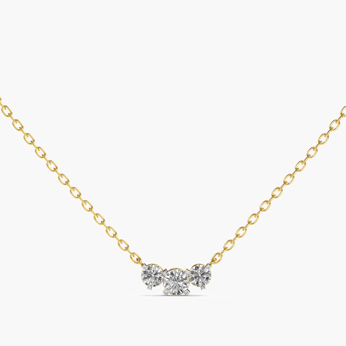 Three-Stone Lab-Grown Diamond Necklace(With Chain) - Standard View in Yellow Gold - Diamond Pendant by Moena