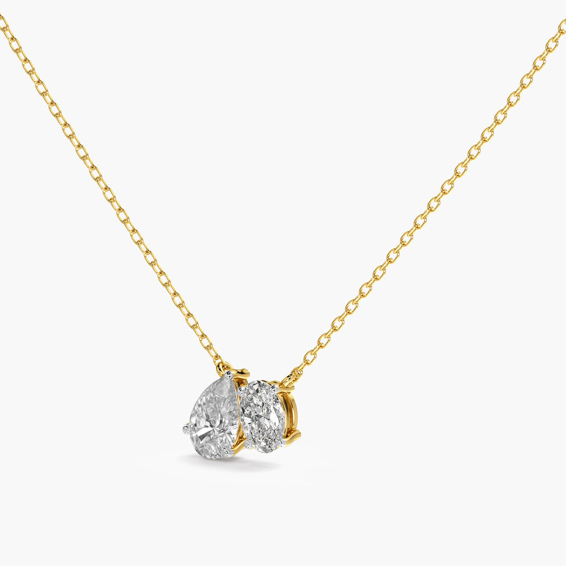 Dual-Stone Lab-Grown Diamond Necklace(With Chain) - 3D View in Yellow Gold - Diamond Pendant by Moena