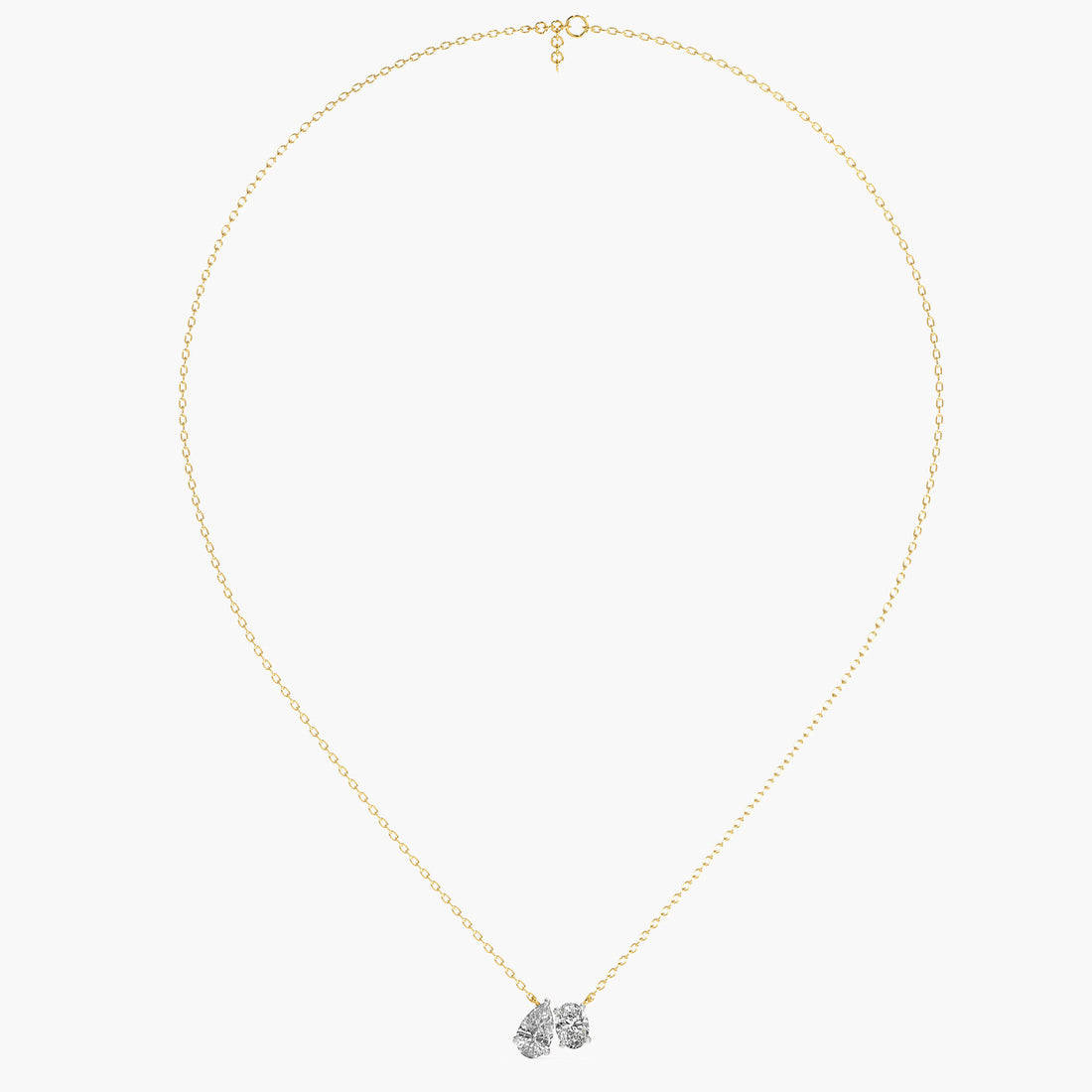 Dual-Stone Lab-Grown Diamond Necklace(With Chain) - Front View in Yellow Gold - Diamond Pendant by Moena