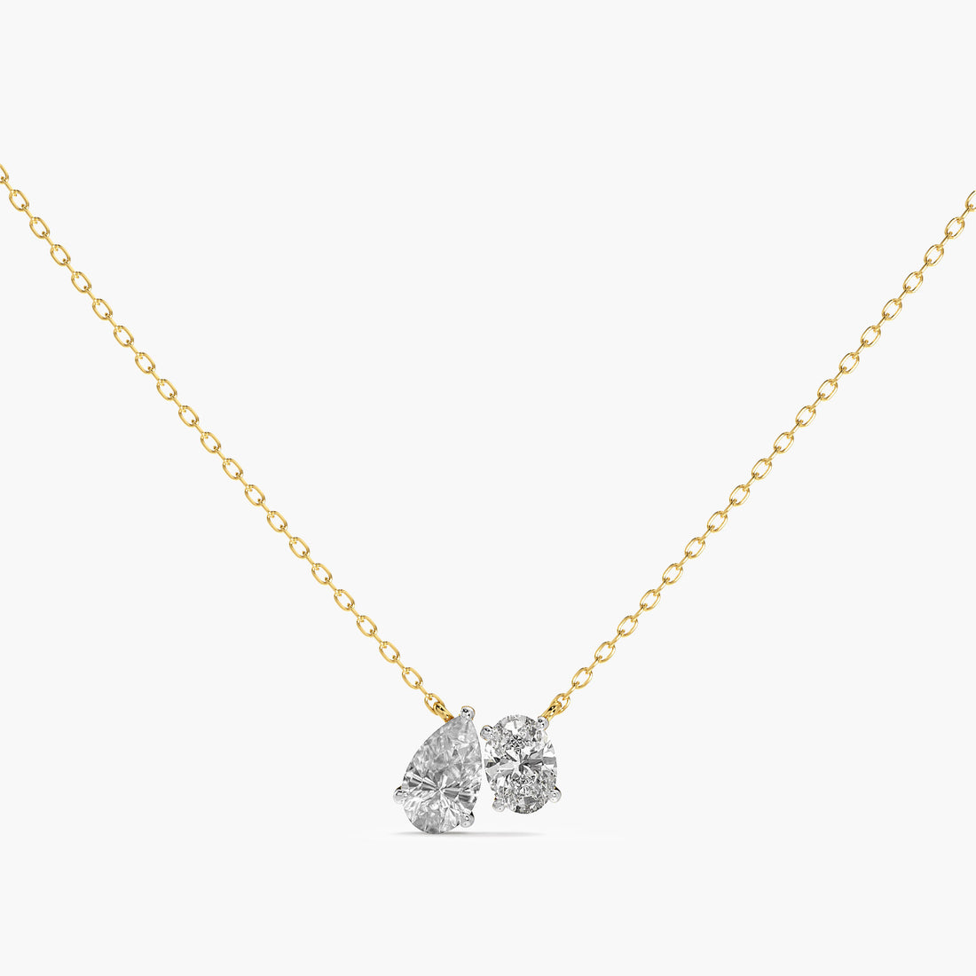 Dual-Stone Lab-Grown Diamond Necklace(With Chain) - 3D View in Yellow Gold - Diamond Pendant by Moena