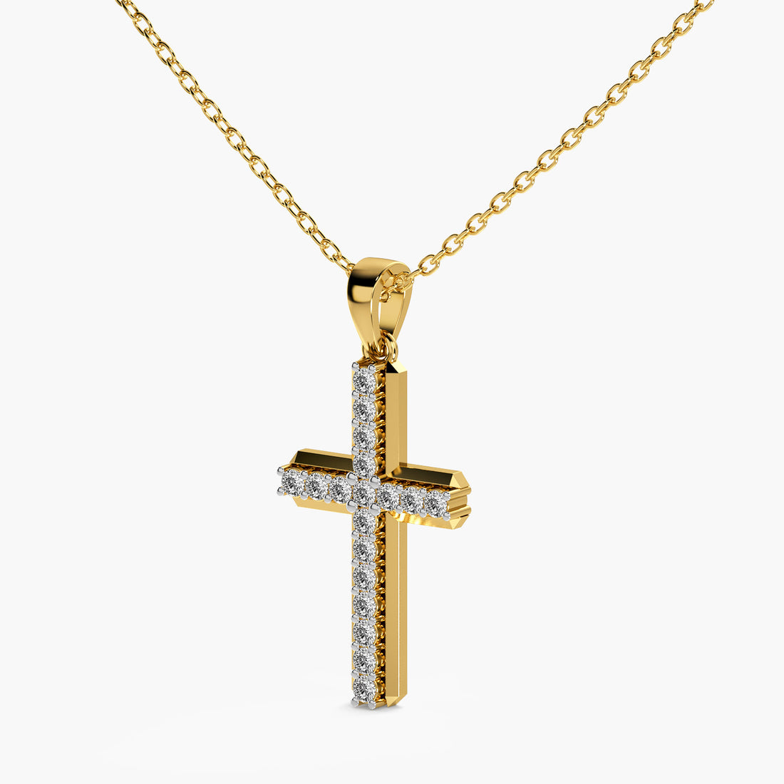 Faithful Glow Lab-Grown Diamond Cross Pendant (With Chain) - 3D View in Yellow Gold - Diamond Pendant by Moena