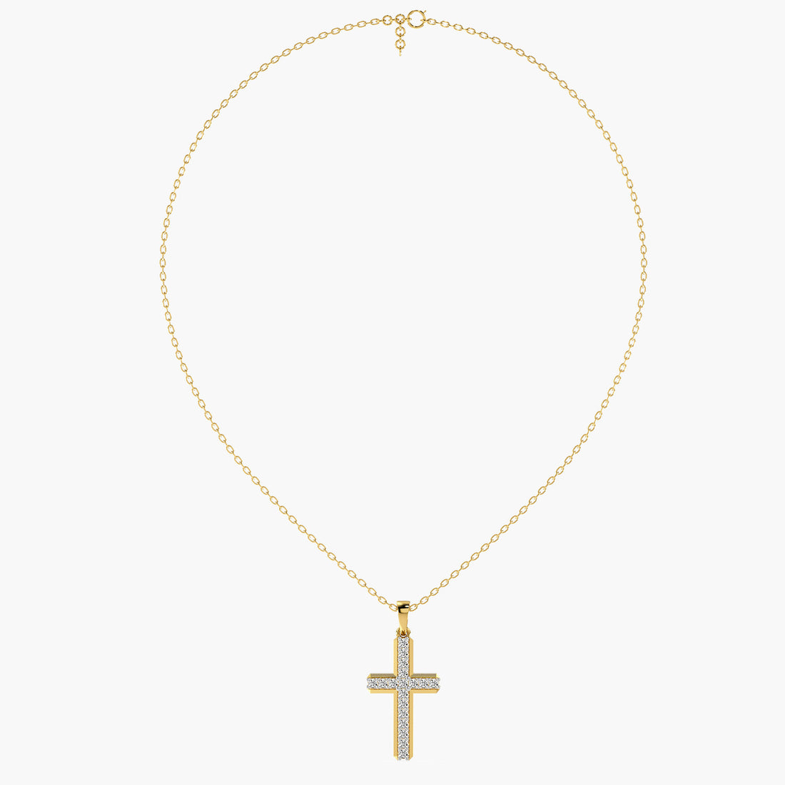 Faithful Glow Lab-Grown Diamond Cross Pendant (With Chain) - Full View in Yellow Gold - Diamond Pendant by Moena