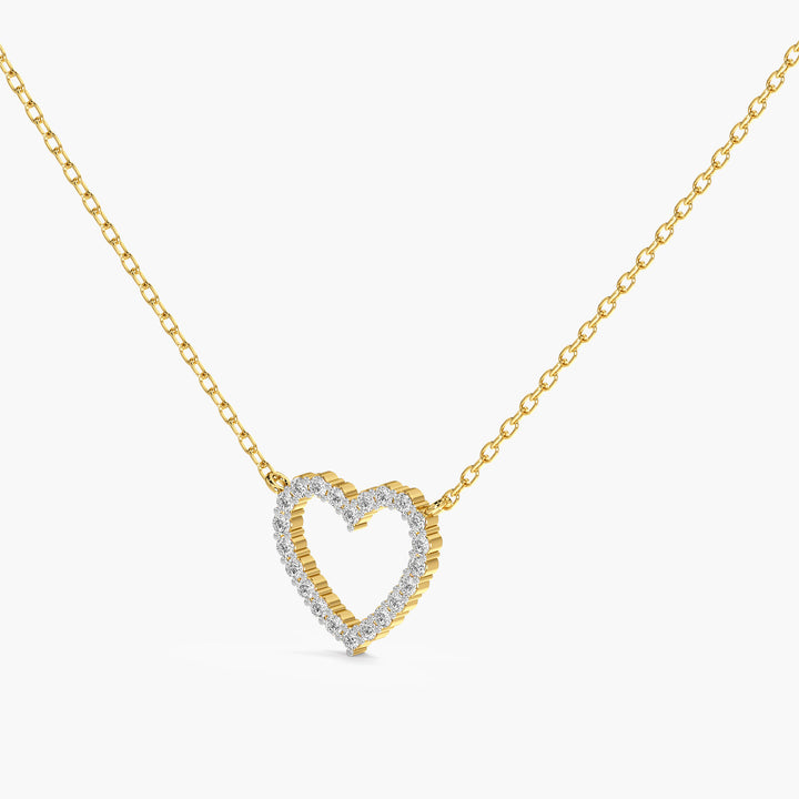 Open Heart Lab-Grown Diamond Necklace(With Chain) - 3D View in Yellow Gold - Heart Diamond Pendant by Moena