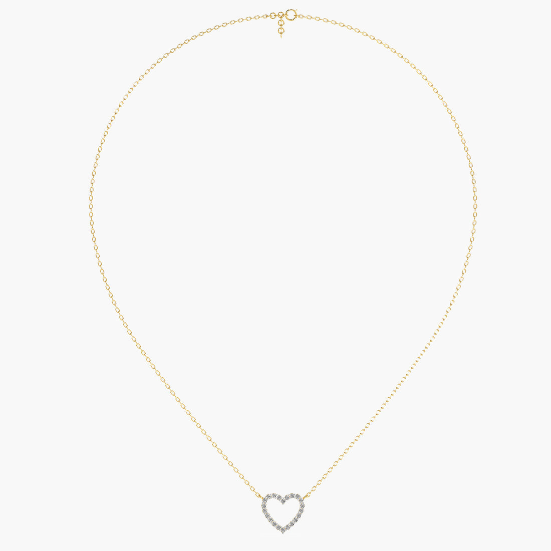 Open Heart Lab-Grown Diamond Necklace(With Chain) - Front View in Yellow Gold - Heart Diamond Pendant by Moena