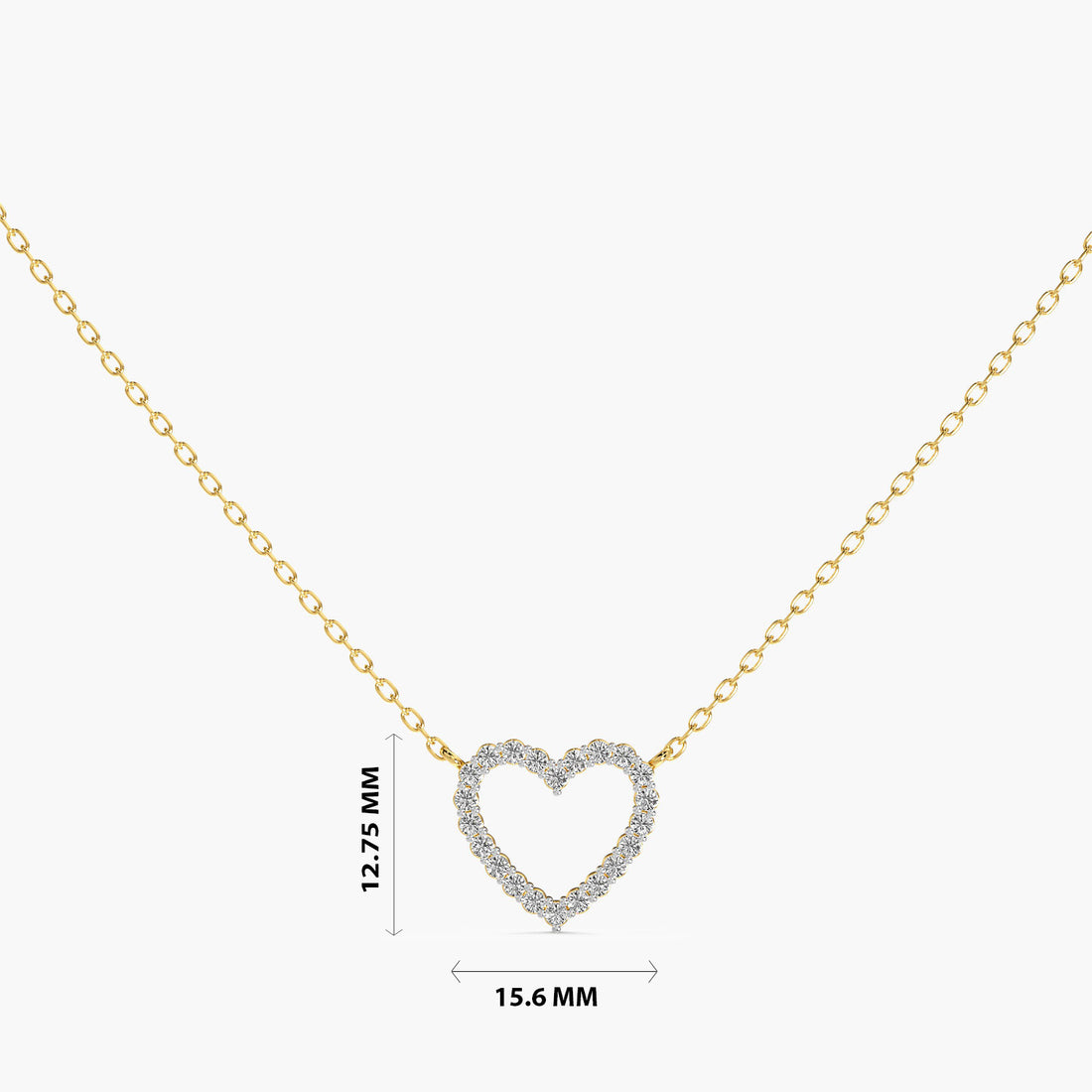 Open Heart Lab-Grown Diamond Necklace(With Chain) - Standard View in Yellow Gold - Heart Diamond Pendant by Moena