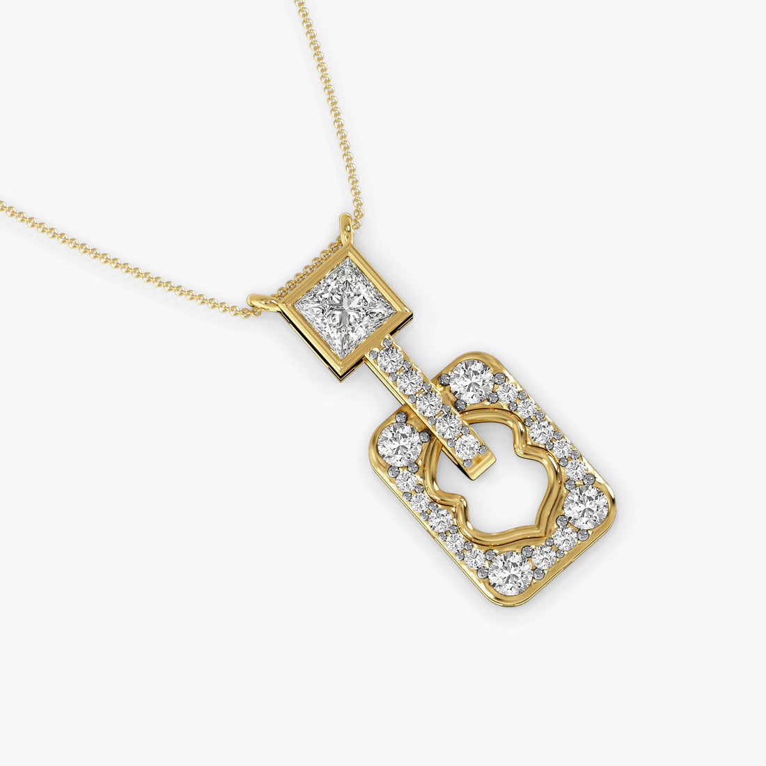Regal Frame Pendant - Top View in Yellow Gold - Diamond Pendant by Moena