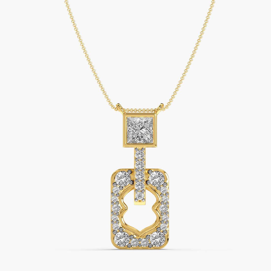 Regal Frame Pendant - Front View in Yellow Gold - Diamond Pendant by Moena
